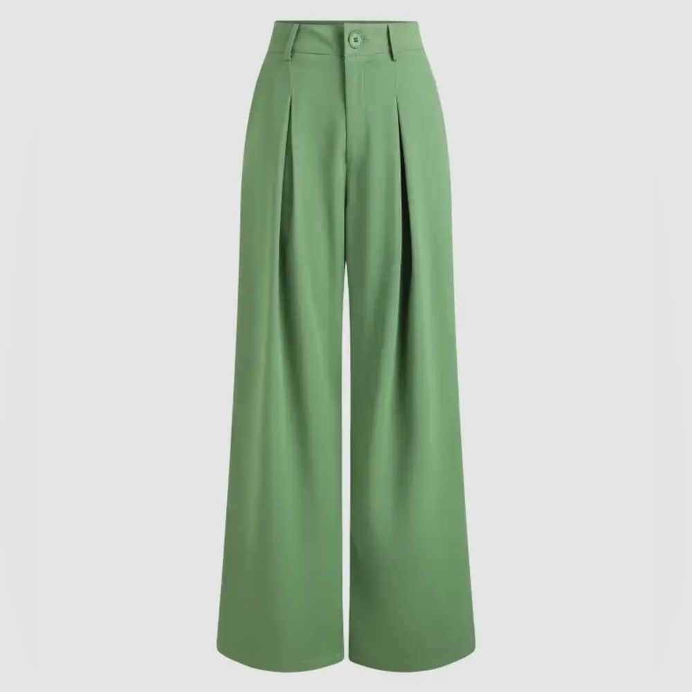 Pleated Green Wide Length Pants